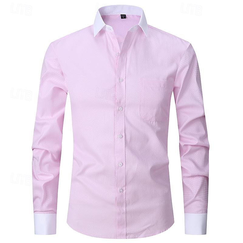 Men's Shirt Dress Shirt Button Up Shirt Plain Wedding Party Pink Blue Light Purple Long Sleeve Lapel Spring &  Fall Clothing Apparel Front Pocket3