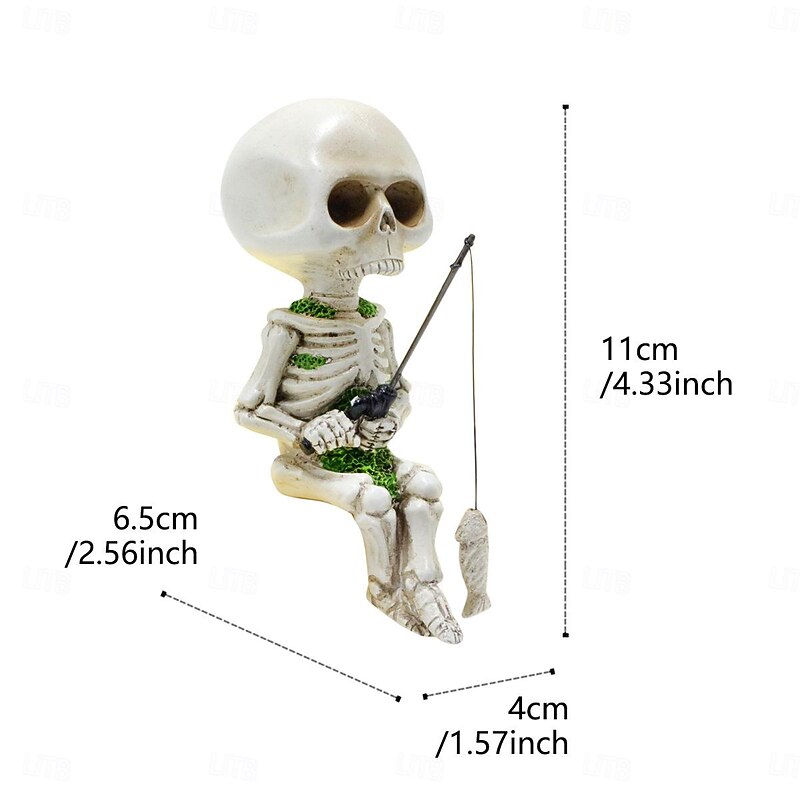 Halloween Fishing Skeleton Resin Figurine - Spooky Seated Skull Decoration for Indoor and Outdoor Haunted Atmosphere2