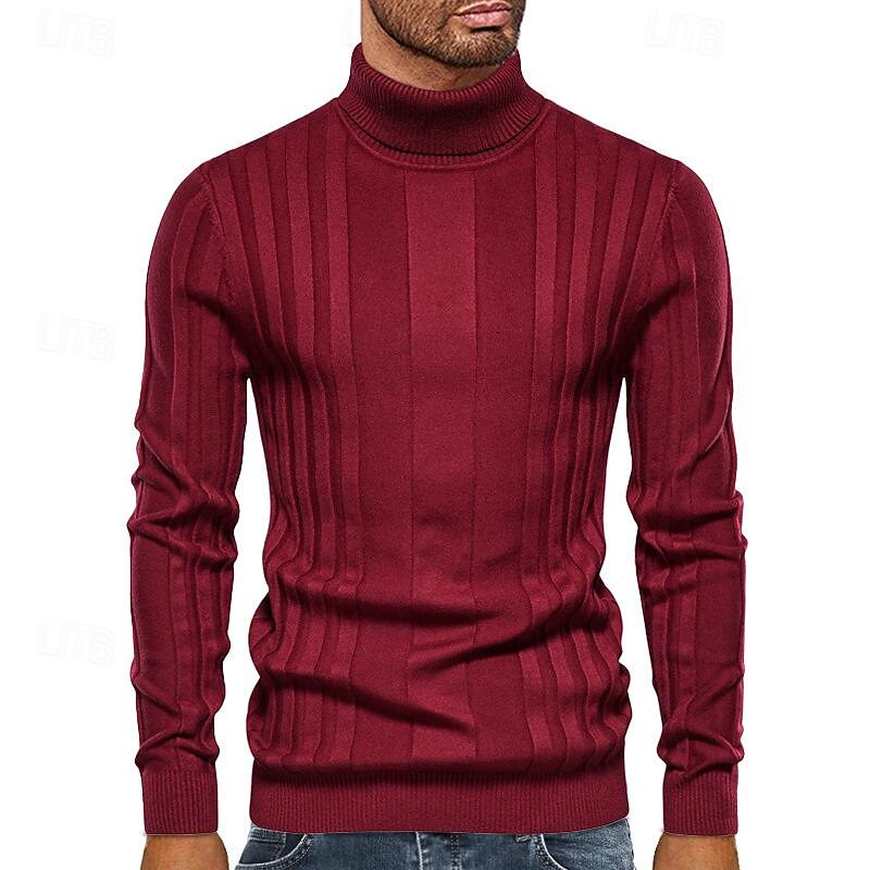 Men's Pullover Sweater Jumper Knit Sweater Mens Turtle Neck Jumper Ribbed Knit Regular Knitted Plain Turtleneck Fashion Basic Daily Wear Date Clothing Apparel Fall & Winter Black Yellow S M L