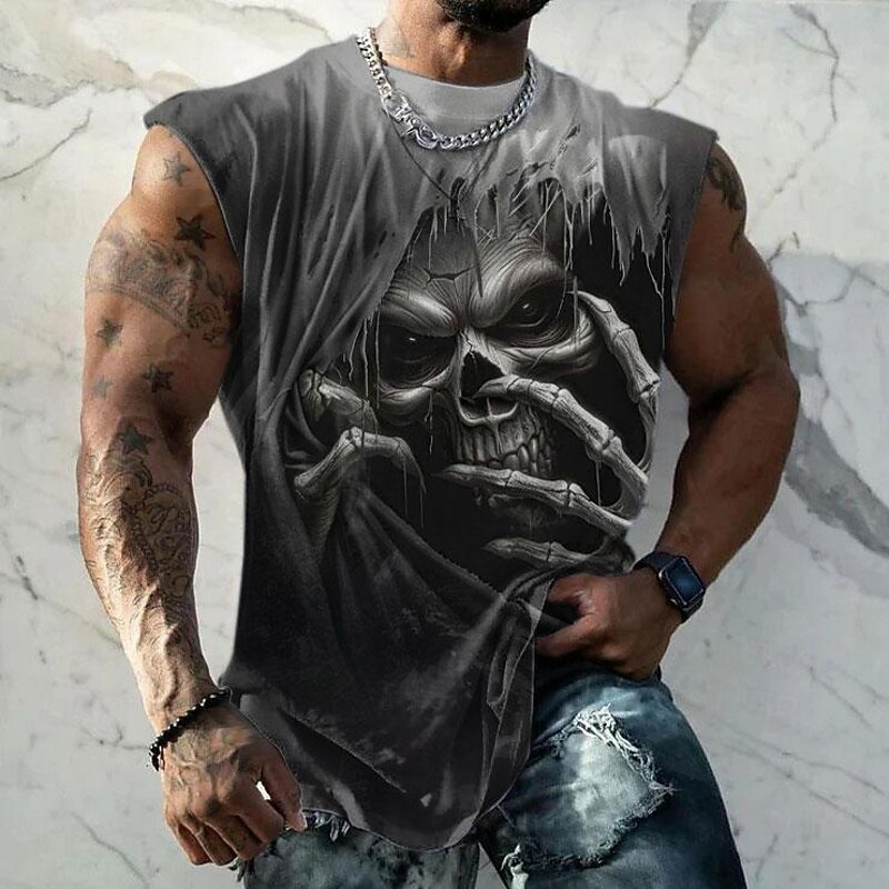 Men's Skull T Shirt Sleeveless T shirt 3D Print Crew Neck Shirt Fashion Daily Party Street Black Summer Spring Clothing Apparel S M L XL XXL XXXL
