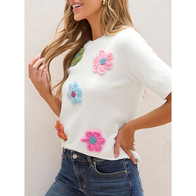 Women's T Shirt Casual Floral Print Short Sleeve Long Tops V Neck Daily White Yellow Summer3