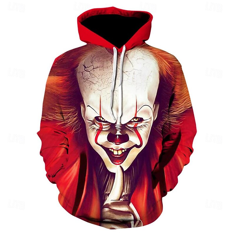 Art the Clown Hoodie Cartoon Manga Anime 3D Front Pocket Graphic Kangaroo Pocket For Couple's Men's Women's Adults' Halloween Carnival Masquerade 3D Print Casual Daily3