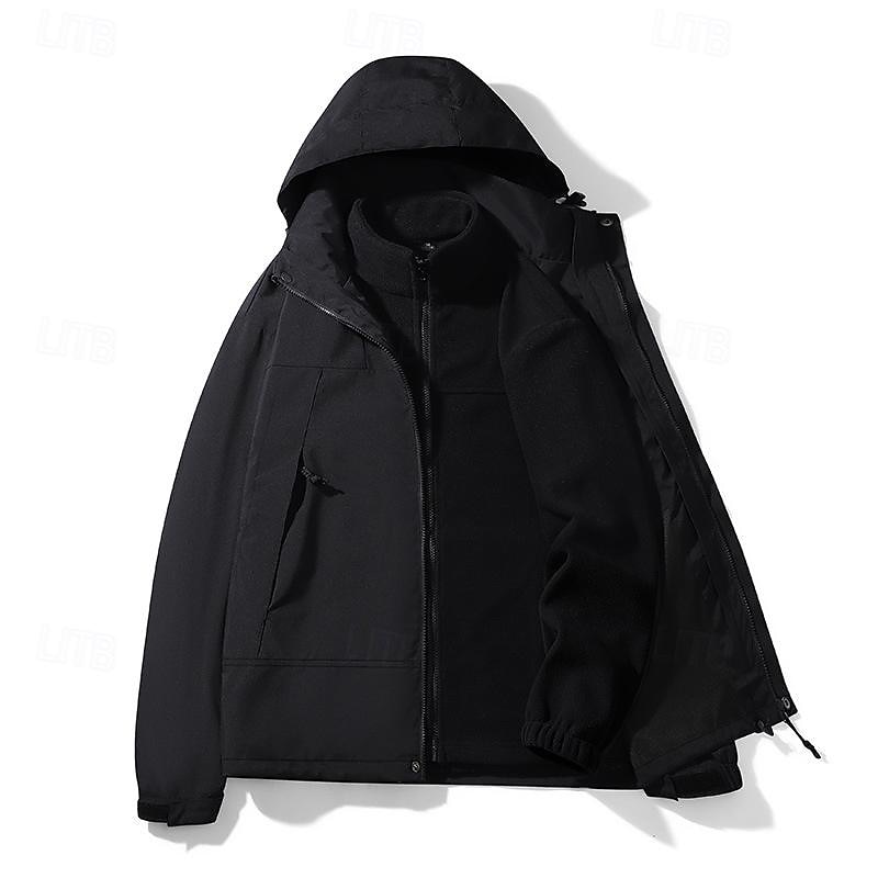 Men's Hiking Jacket Rain Jacket Hardshell Jacket Winter Outdoor Color Block Thermal Warm Windproof Water Resistant 3-in-1 Jacket Windbreaker Jacket Traveling Black White Green3