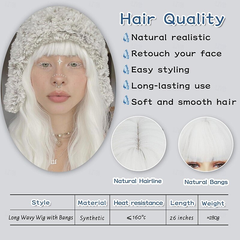 Wig with Bangs Long Natural Wavy Synthetic Wigs for Women 26 Inches Long Heat Resistant Fiber Wigs for Cosplay Party Use Halloween Wigs4