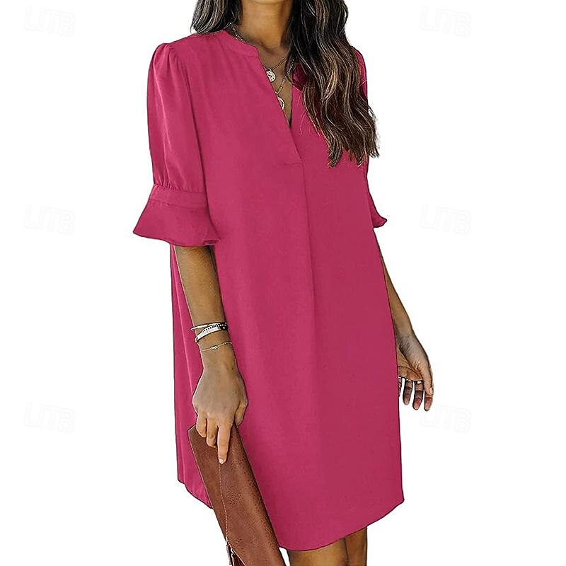 Women's Work Dress A Line Dress Tunic Dress Fashion Office Workfashion Mini Dress Ruffle V Neck Half Sleeve Plain Loose Fit Blue Rose Beige Summer Spring S M L XL 2XL2
