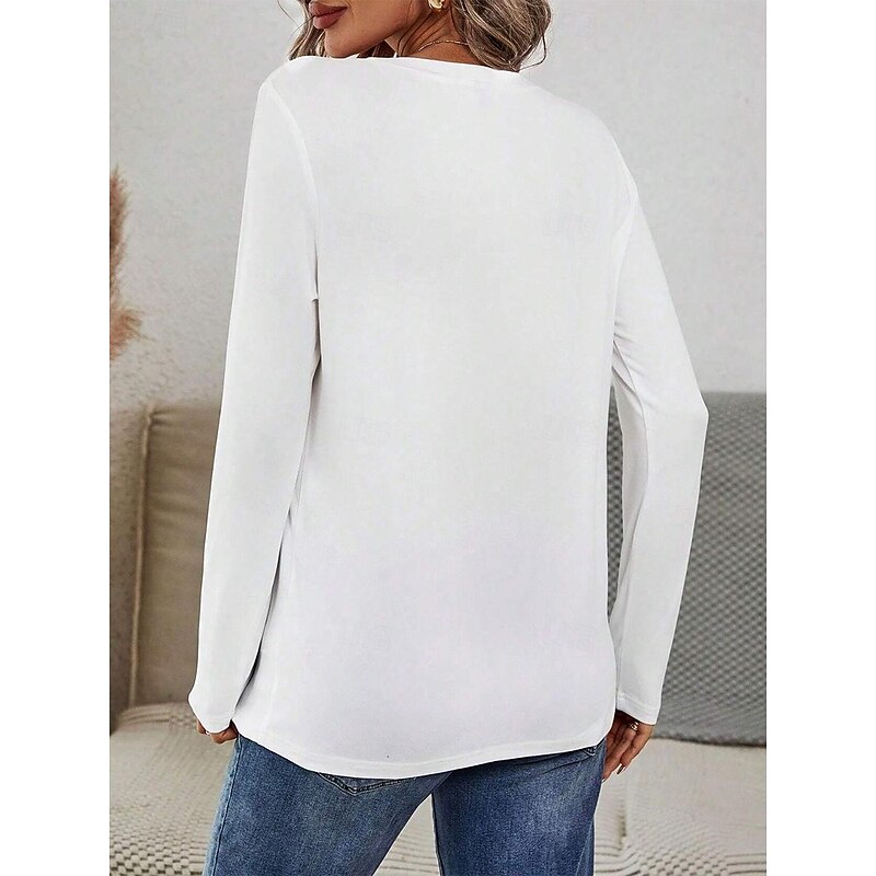 Women's T shirt Long Sleeve Tee 100% Cotton Daily Stylish Casual Long Sleeve Black Spring & Fall Prefall2