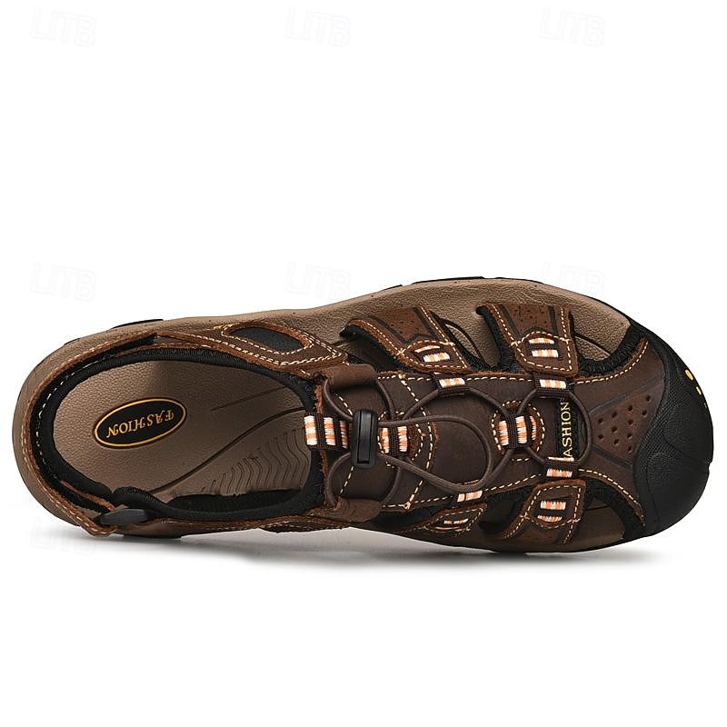 Men's Brown Leather Outdoor Sandals with Adjustable Straps – Durable and Comfortable Hiking Sandals3