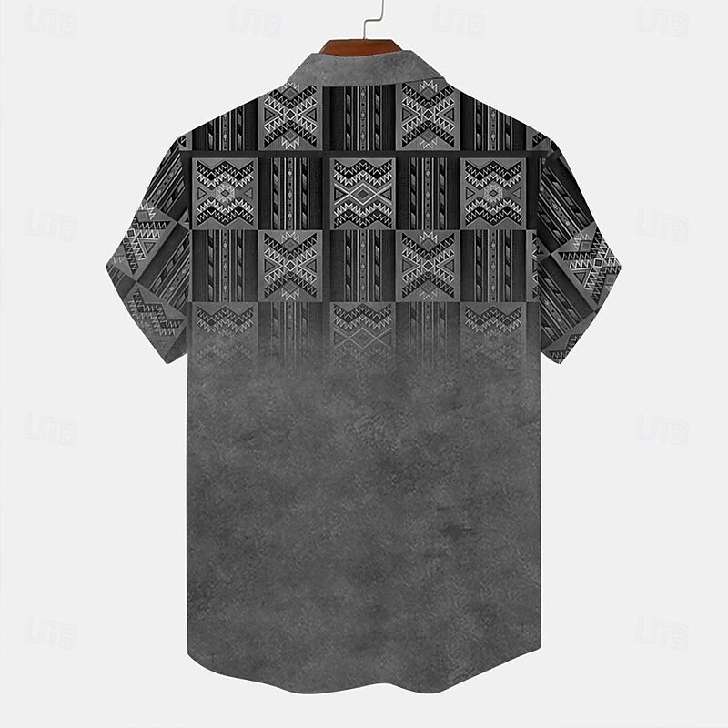 Men's Ethnic Shirt Button Up Shirt Short Sleeve Casual Tribal Daily Holiday Summer Spring Turndown 3D Print Button-Down Blue Brown Gray4