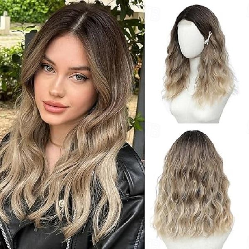 Wig Medium Length Wigs for Women Middle Part Synthetic Hair Wavy Wig with Upgraded Strands Natural Hair Wig for Daily Party/Carnival Use