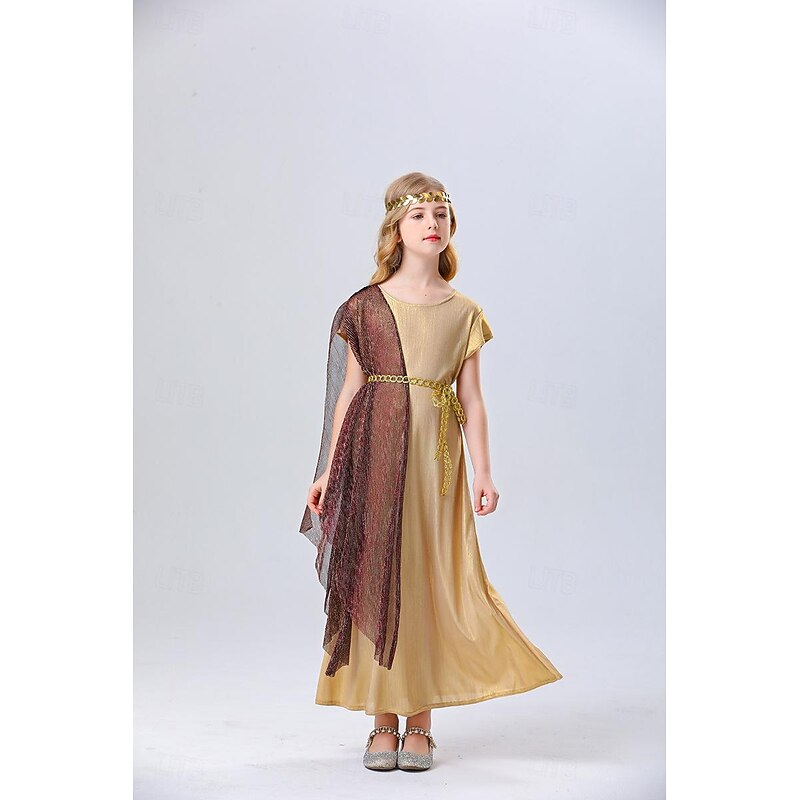 Greek Goddess Halloween Cosplay Costume Robe Carnival Costume Vintage Inspired Kid's Girls' Carnival Masquerade Party Masquerade Easy Halloween Costumes Dress Up2