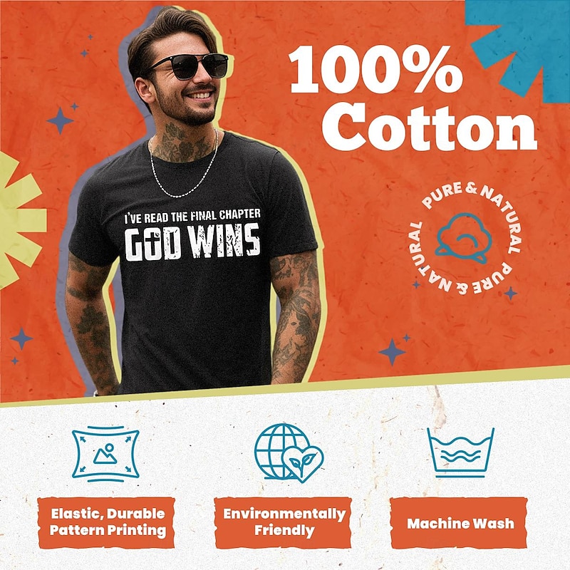 Men's Short Sleeve Graphic T-Shirt: 'I'VE READ THE FINAL CHAPTER GOD WINS' Christian Faith Tee2