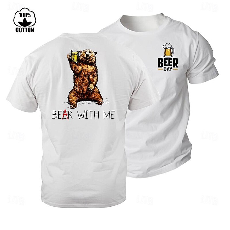 Men's Humorous 'Bear With Me' Beer Pun Short Sleeve Graphic T-Shirt2