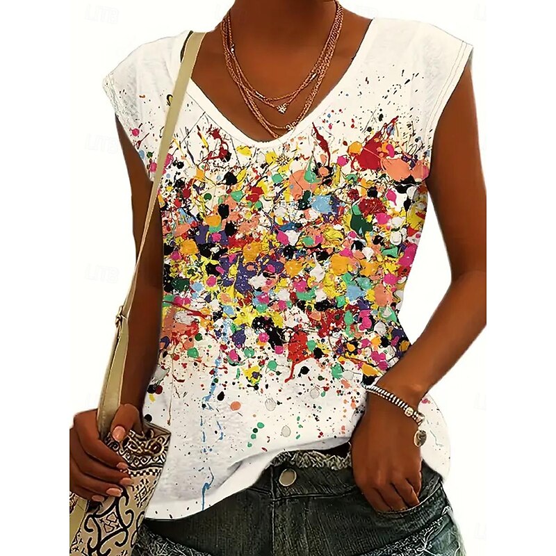 Women's Camisole Tank Top Stylish Casual Ombre Print Sleeveless Regular Tops V Neck Daily off-white Summer3