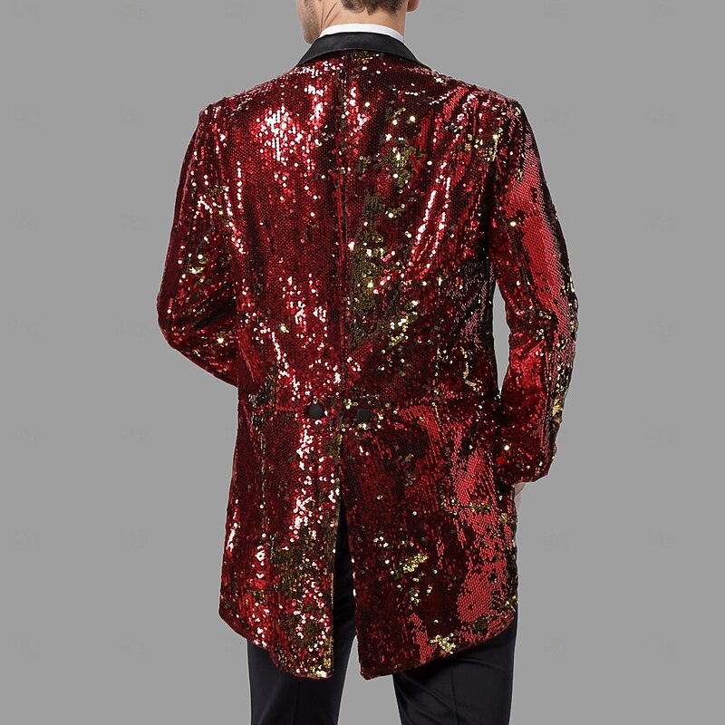 Male Tuxedo Party & Evening Sweet Fall / Winter Sequined Sequin Wedding Cosplay Single Breasted Blazer Red Purple4