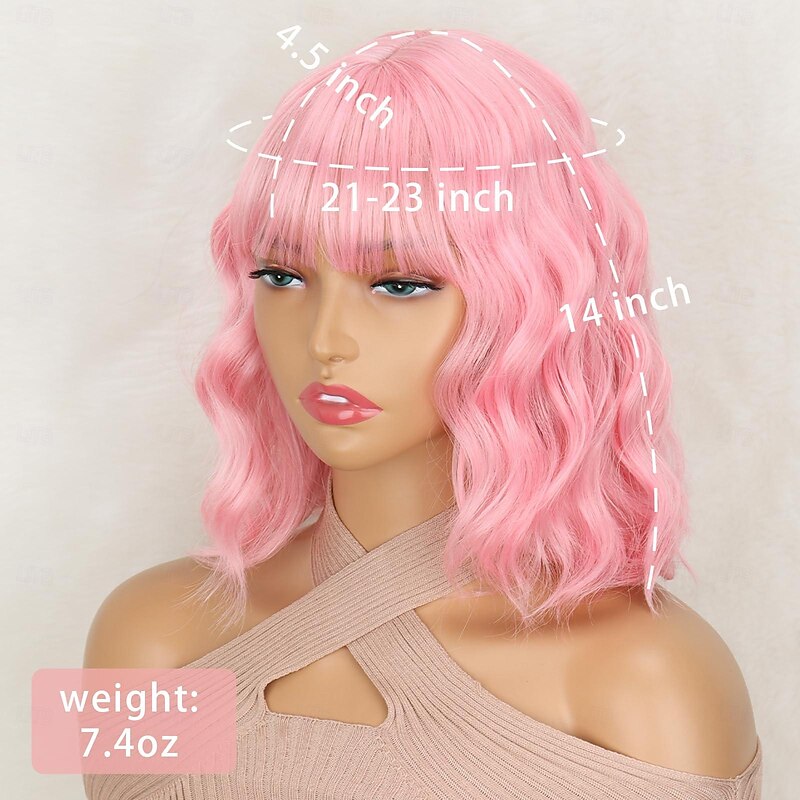 Short Wigs with Bangs Short Wigs for Women Synthetic Wavy Wig Shoulder Length Halloween Cosplay Party Wigs3