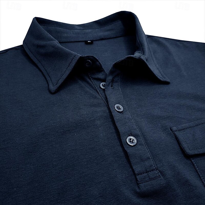 Men's Polo Shirts Golf Shirt Work Casual Lapel Ribbed Polo Collar Short Sleeve Basic Modern Solid Color Patchwork Buttons Spring & Summer Regular Fit Dark Gray Black White Burgundy Royal Blue Blue4