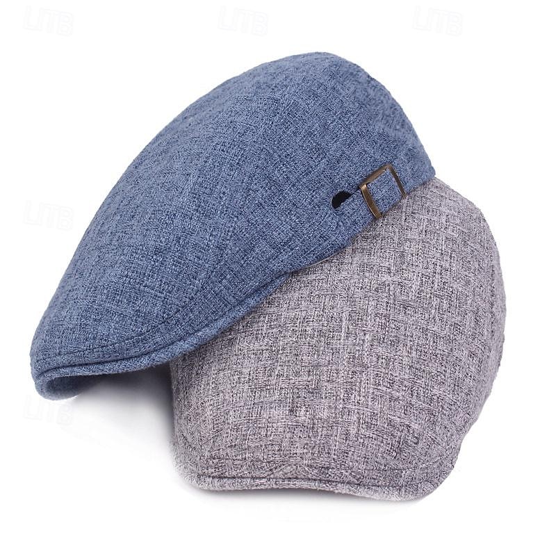 Men's Flat Cap Ascot Hat Newsboy Hat Black Blue Cotton / Linen Blend Fashion Casual Street Daily Plain Adjustable Sunscreen Breathable3