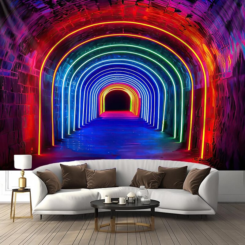 Blacklight Tapestry UV Reactive Glow in the Dark Glow Party Neon Rainbow Arch Psychedelic Trippy Misty Hanging Tapestry Wall Art Mural for Living Room Bedroom4