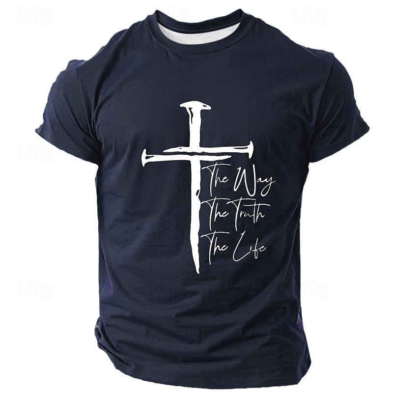 Men's Cross Christian T Shirt Short Sleeve T shirt 3D Print Crew Neck Shirt Retro Vintage Casual Street Casual Bar Black White Blue Spring & Summer Clothing Apparel S M L XL 2XL 3XL2