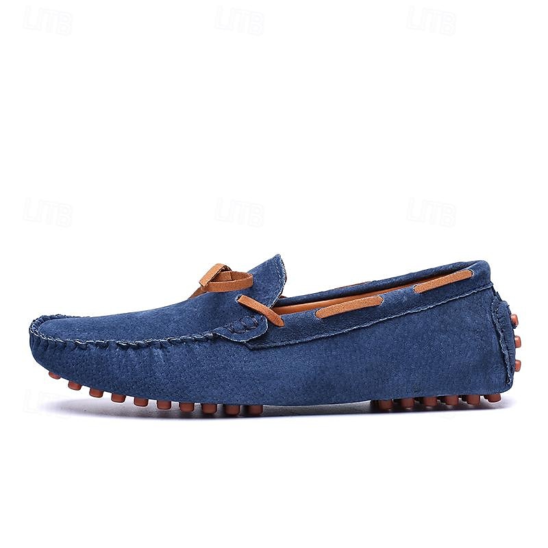 Men's Blue Suede Loafers - Casual Slip-On Driving Shoes with Leather Laces2