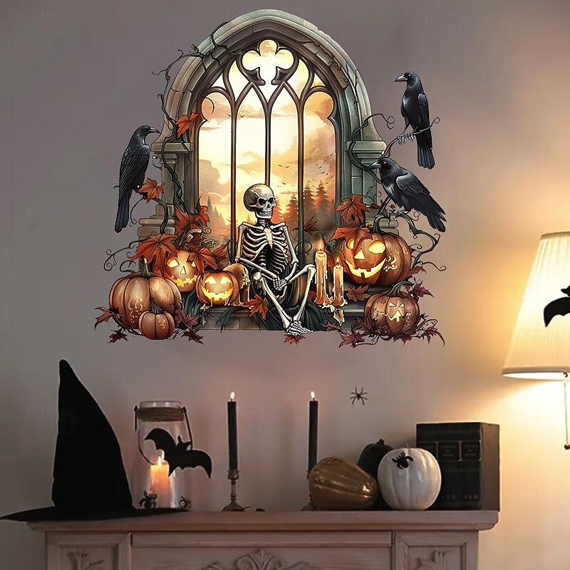 New Halloween Horror Hole Wall Decals - Spooky Party Decor, Self-Adhesive Waterproof Stickers for Doors and Windows