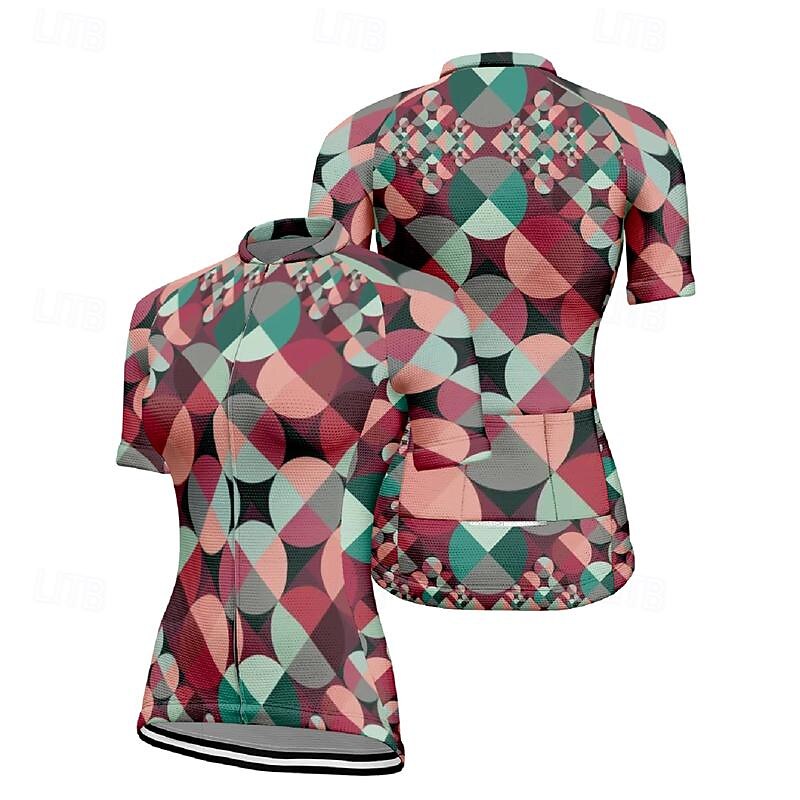 Women's Cycling Jersey Geometic Short Sleeve Bike Tee Tshirt Top with 3 Rear Pockets Mountain Bike MTB Road Bike Cycling Quick Dry Front Zipper Wicking Sports Red Blue Clothing Apparel2