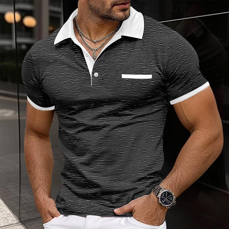 Men's Sport Polo Golf Shirt Sports Lapel Short Sleeve Fashion Basic Color Block Patchwork Summer Regular Fit Black Red Navy Blue Light Grey Sport Polo