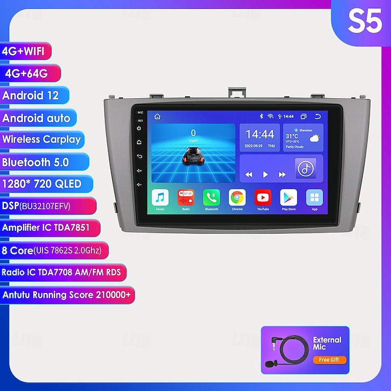 Android 12 Car Radio for Toyota Avensis T27 2008 - 2015 GPS Navigation Multimedia Player carplay3