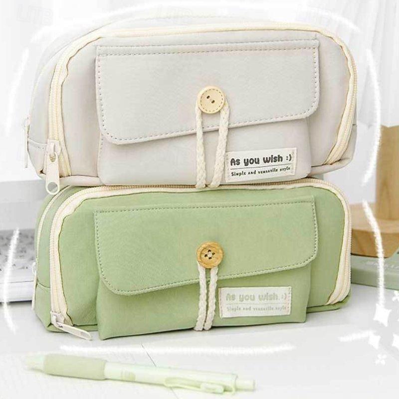 Cute Large Capacity Pencil Bag Pencil Cases Pen Pouch Marker Bag Oxford Cloth for School Student Black Green Beige3