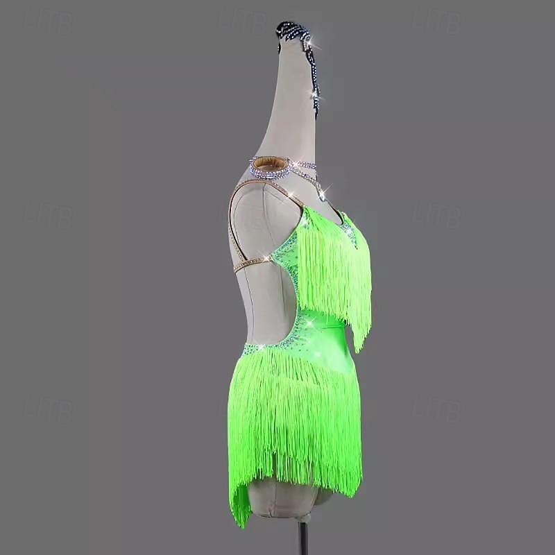Latin Dance Dress Rhinestone Tassel Women's Performance Training Sleeveless Rumba Salsa Chacha Stage Costume3