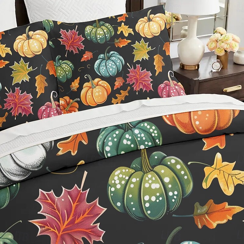 Halloween Colorful Pumpkin Duvet Cover Set - Vibrant and Festive Pumpkin Design - Includes Duvet Cover and Pillowcases - Soft and Comfortable Fabric3