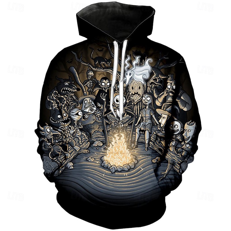 Jack Skellington Hoodie Cartoon Manga Anime 3D Front Pocket Graphic Kangaroo Pocket For Couple's Men's Women's Adults' Halloween Carnival Masquerade 3D Print Casual Daily3