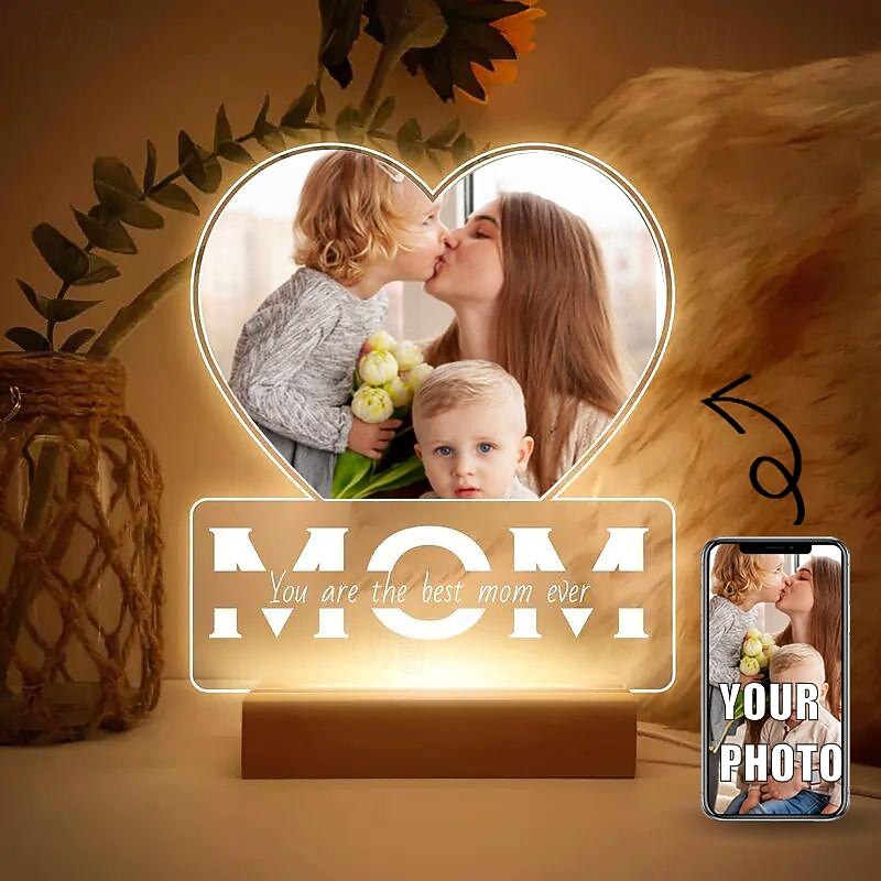 Personalized Light Up Photo Frame Custom Best Gift for Mom – You Are the Best Mom, Heart-Shaped Acrylic Night Light for Valentine's Day, Wedding, Anniversary, Birthday Gift3
