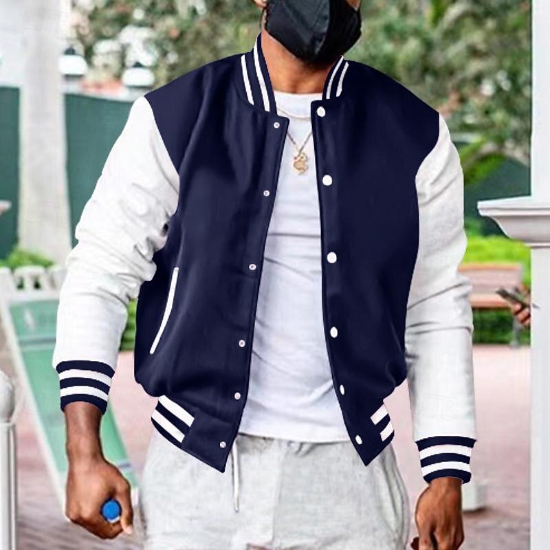 Men's Lightweight Jacket Summer Jacket Transition Jacket Casual Jacket Vacation Daily Warm Pocket Fall & Winter Color Block Fashion Classic Stand Collar Regular Black Wine Red Navy Blue Royal Blue