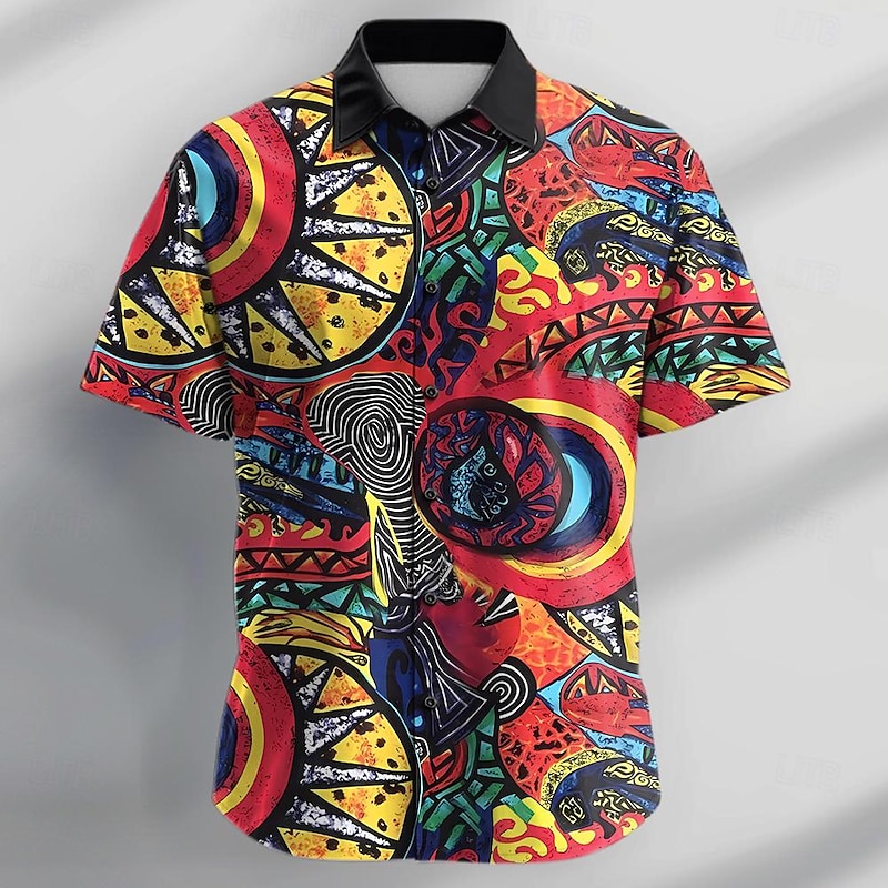 Men's Psychedelic Shirt Summer Hawaiian Shirt Button Up Shirt Short Sleeve Shirt Turndown Collared Shirts Casual Vacation Party Evening Wear Daily Black S M L
