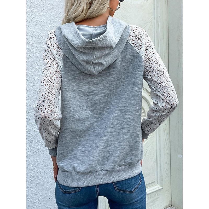 Women's Hoodie Sweatshirt Pullover Casual Plain Dailywear Hooded Pocket Long Sleeve Gray Spring Fall Winter2