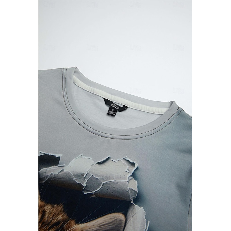 Women's T Shirt Fashion Cat Print Short Sleeve Regular Tops Round Neck Daily Weekend Gray Summer 3D cat 6