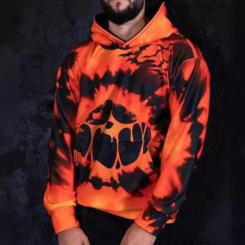 Pumpkin Skull Skeleton Hoodie For Men's Unisex Adults' Halloween Carnival 3D Print Party3