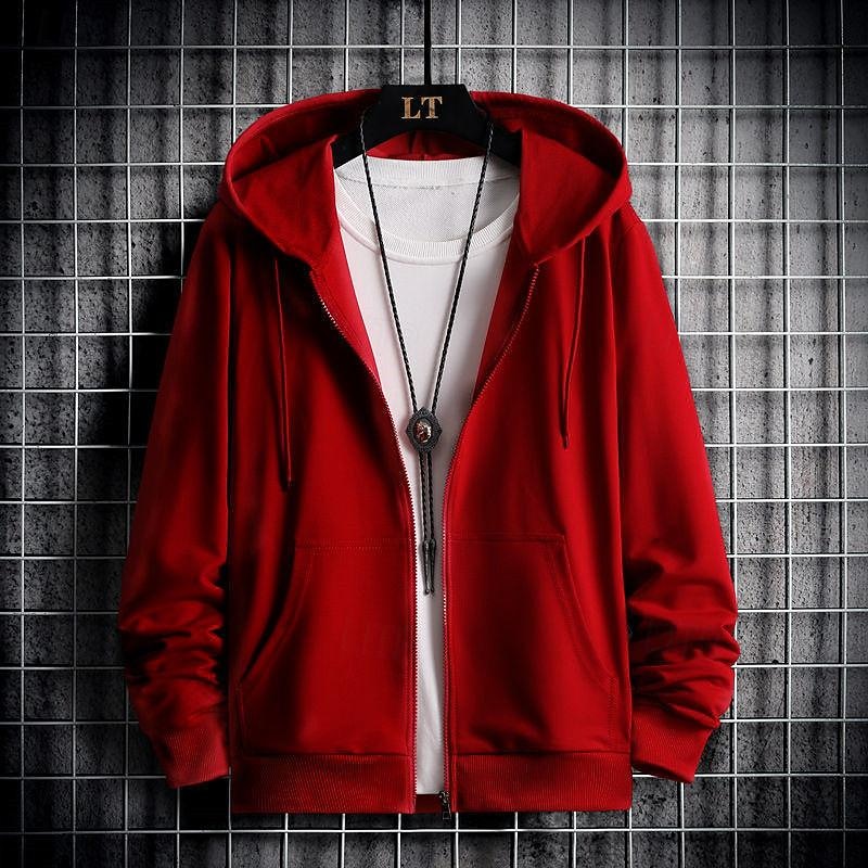 Men's Full Zip Hoodie Zip Up Hoodie Black Red Gray Hooded Plain Zip Up Patchwork Sports & Outdoor Daily Holiday Polyester Streetwear Basic Casual Spring &  Fall Clothing Apparel Hoodies Sweatshirts3