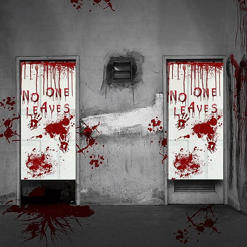 Halloween Door Decorations Bloody Halloween Door Covers Door Tapestry Door Curtain Decoration Backdrop Door Banner for Front Door Farmhouse Holiday Party Decor Supplies4