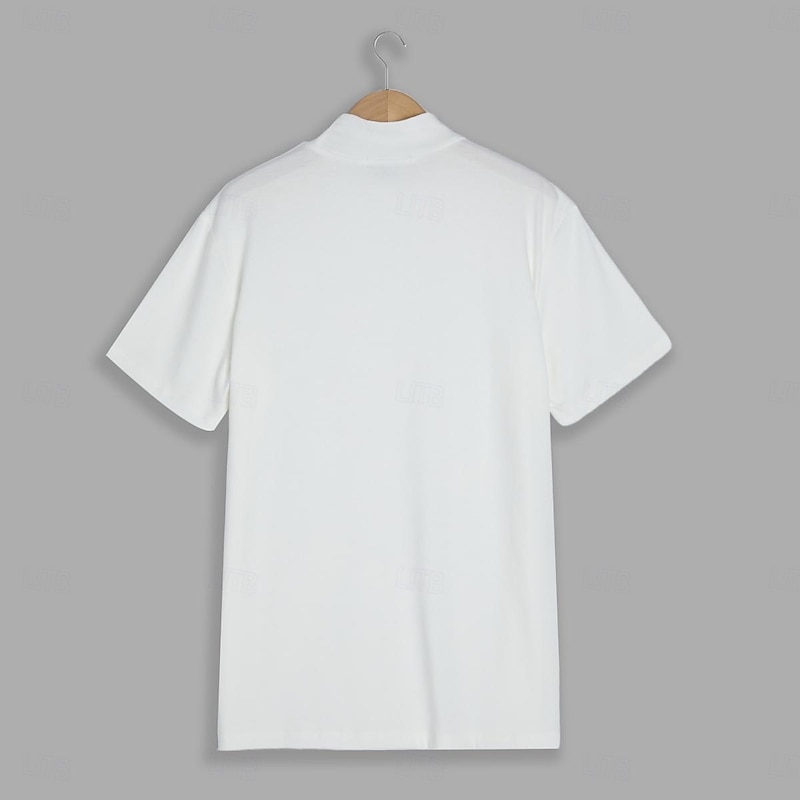 Men's T Shirt Mock Turtleneck Short Sleeve Stand Collar Summer Spring Fall & Winter Solid Color Plain Fashion Casual Comfortable Soft Vacation Street Casual Black White Top Tee for Men4