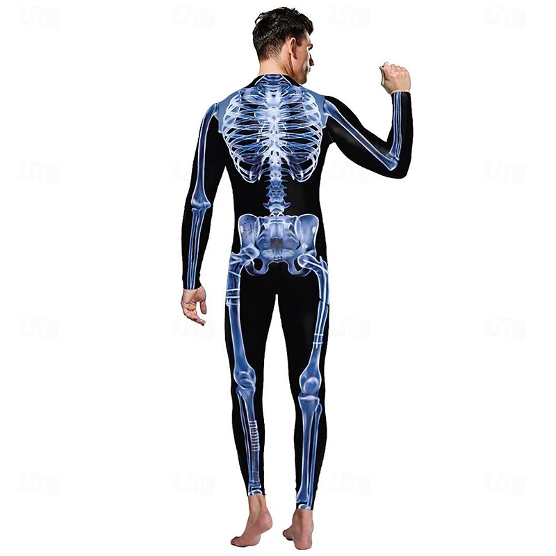 Couples Halloween Carnival muscle skeleton frame horror digital print parade party performance costume3