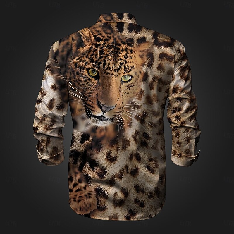 Men's Leopard Button Up Shirt Printed Shirts Long Sleeve Casual Party Daily Holiday Fall Winter Spring & Summer Collared Shirts Buttons Print Yellow Blue Purple Brown Gray2