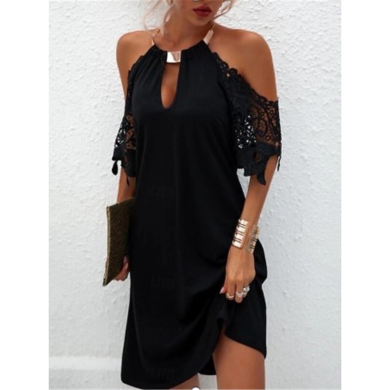 Women's Mini Dress Black Dress Graduation Dress Lace Dress Casual Dress Streetwear Basic Casual Vacation Street Holiday Regular Fit Sleeveless Halter Neck Black Red Green Dark Blue Summer