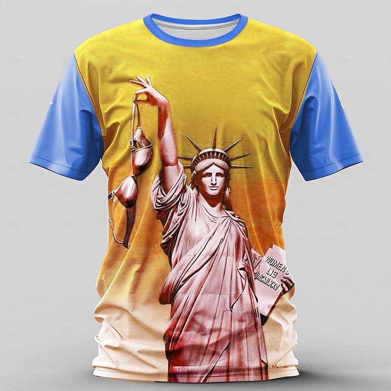 Mens T-Shirt: Graphic Short Sleeve Statue of Liberty Women's Lib Bra Design, Feminist Lifestyle Tee2