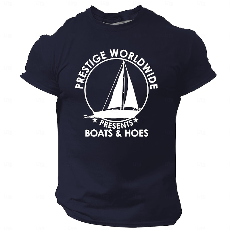 Men's Prestige Worldwide Boats & Hoes Graphic T-Shirt | Funny Pop Culture Movie Quote Tee4