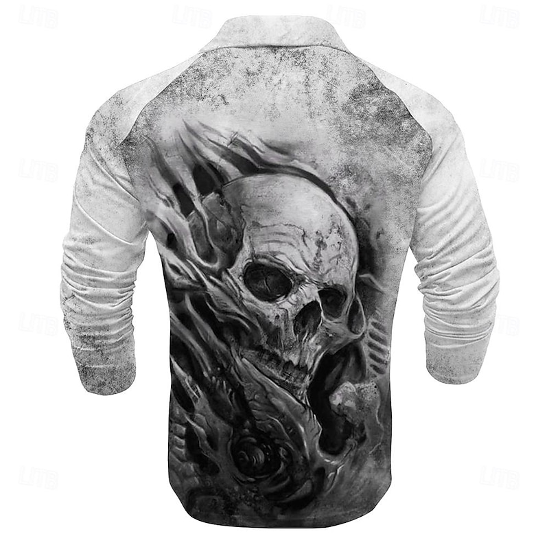 Day of the Dead Men's Skull Polo Shirts Short Sleeve Polo Shirts Turndown Sportswear Abstract Casual Outdoor Street Daily Holiday 3D Print Spring & Summer Black Khaki Gray4