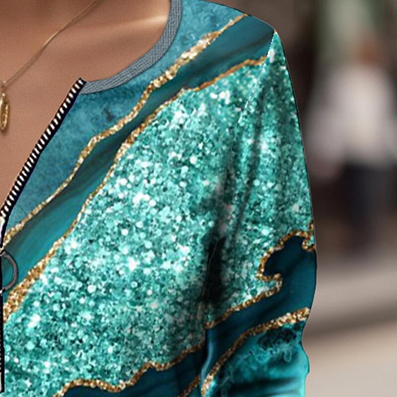 Women's T shirt Long Sleeve Quarter Zip Long Sleeve Casual Graphic Abstract Daily Basic Neon & Bright V Neck Half Zip Regular Tops Daily Print Black Pink Blue Purple Green Fall & Winter Prefall2