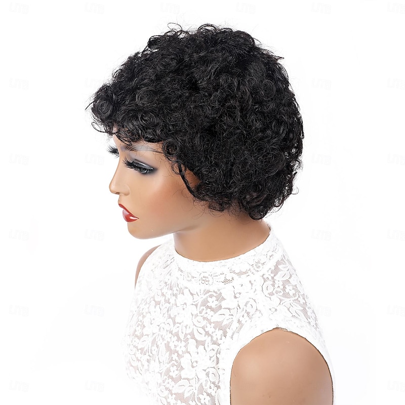 Full mechanism Brazilian hair real person wig head cover 150% density natural color small curly hair cover2