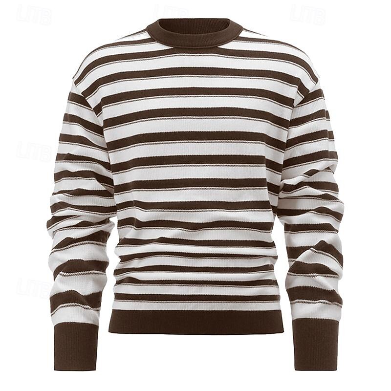 Men's Pullover Sweater Jumper Knit Sweater Ribbed Knit Regular Knitted Stripes Crew Neck Fashion Basic Daily Wear Date Clothing Apparel Fall & Winter Black Green M L XL4